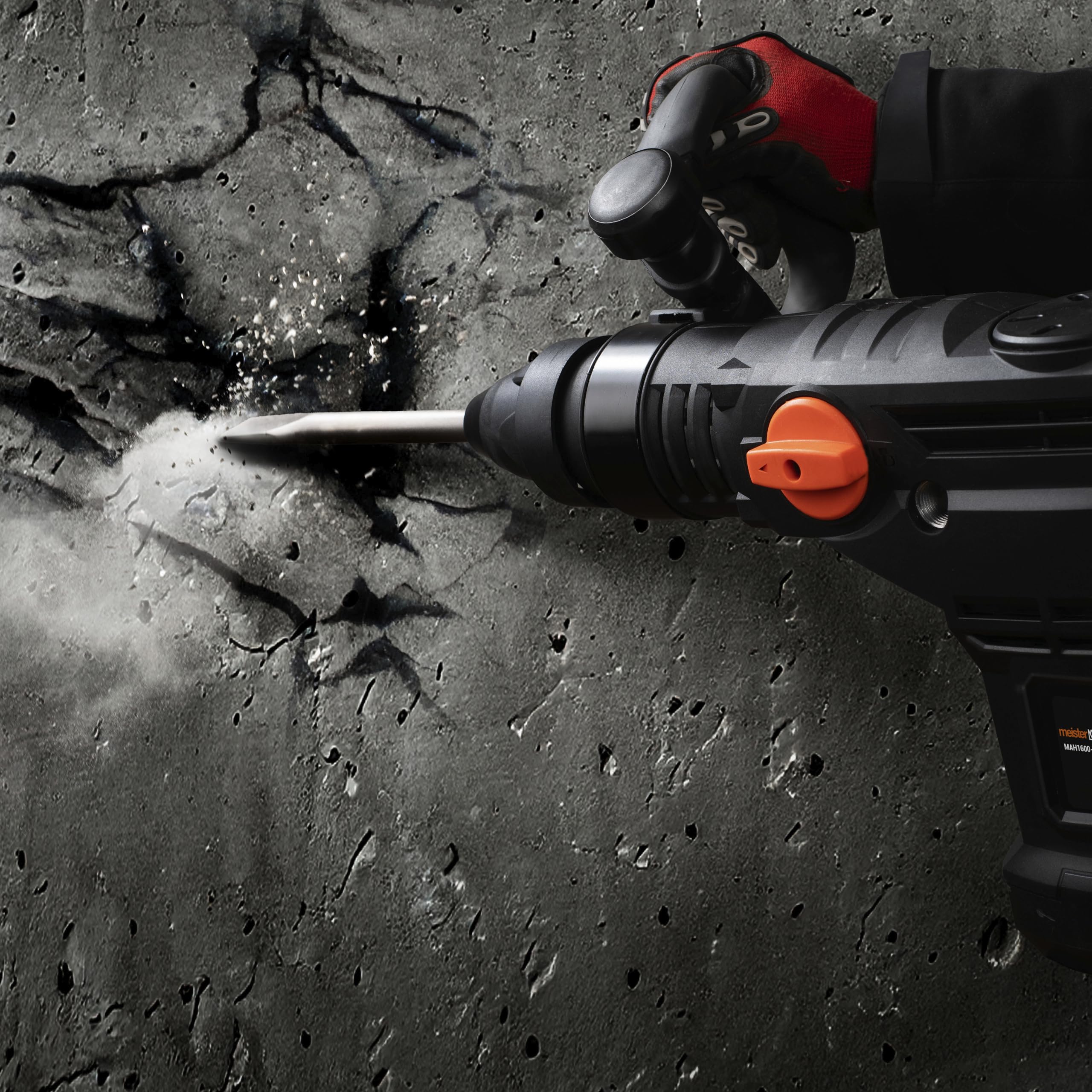 Meister - Martillo de demolición (1600 W, MAH1600-1) - Mandril SDS-Max - Potencia de ataque 25 julios - Mango antivibración - Con cincel plano y puntiagudo/martillo perforador en el maletín/martillo