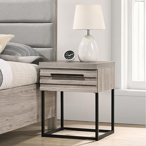 Roundhill Furniture Alvear Mesita de noche contemporánea de madera con base de metal, tamaño único, gris desgastado