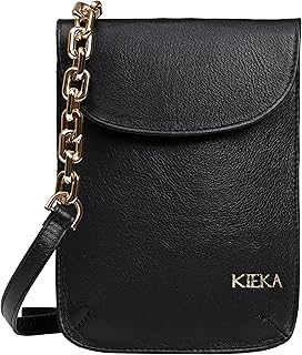 KIEKA Phone Crossbody Bag, Genuine Leather, Fold-over Flap with Magnetic Snap Closure, 2 External Credit Card Slots