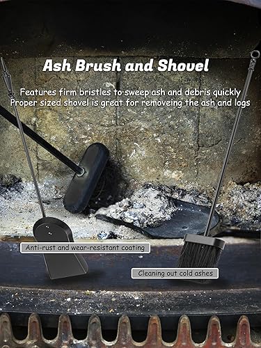 Miniatura 5 de Lichamp FTS35BK - Juego de herramientas góticas para chimenea, 5 piezas para interiores y exteriores, juego de póquer resistente con mango gótico