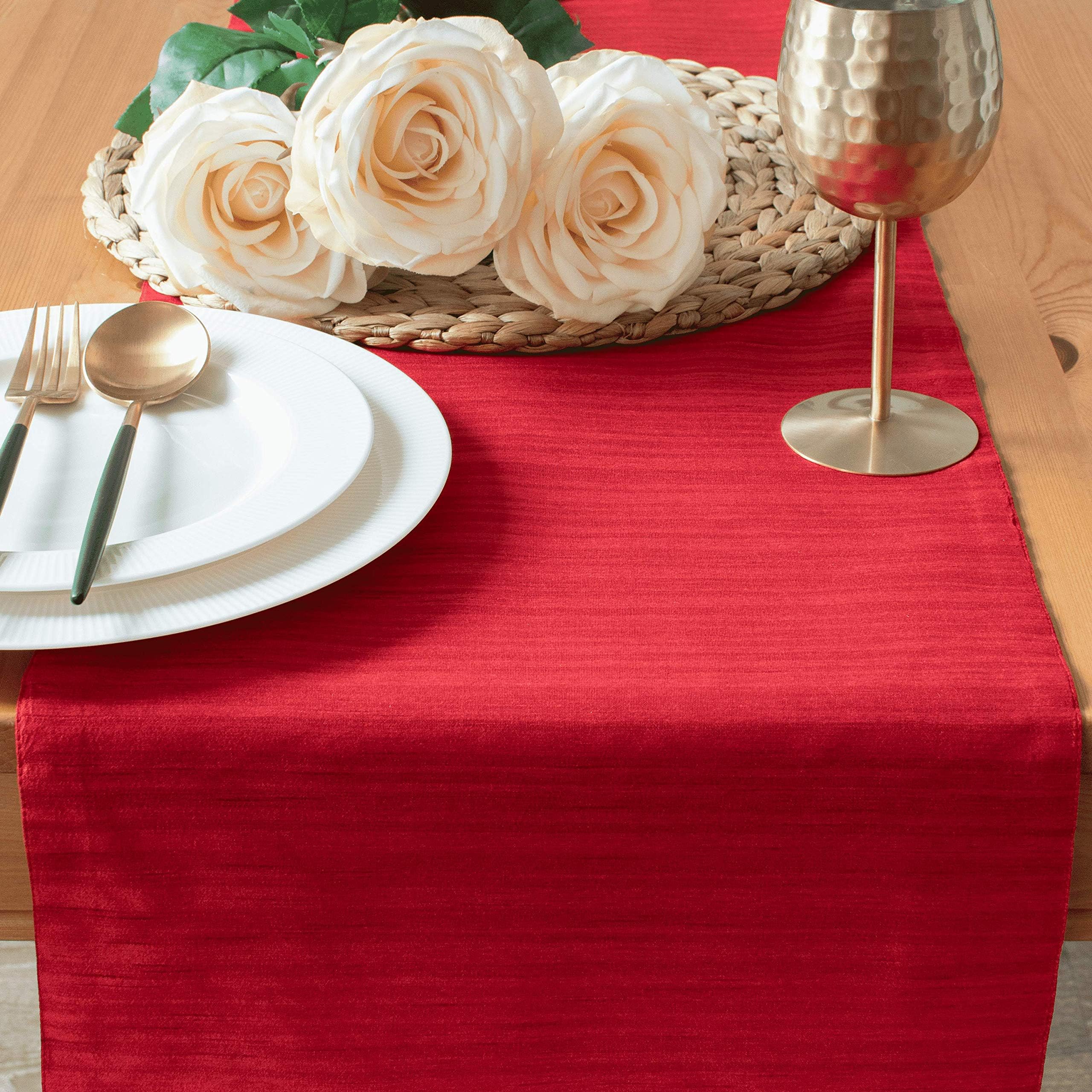 The White Petals Red Dresser Table Runners (13x36 inch, Pack of 1) Fabric Lined | Properly Finished, No Fray Edges | for Home, Kitchen, Dining Room, Holiday, Wedding Party Decor