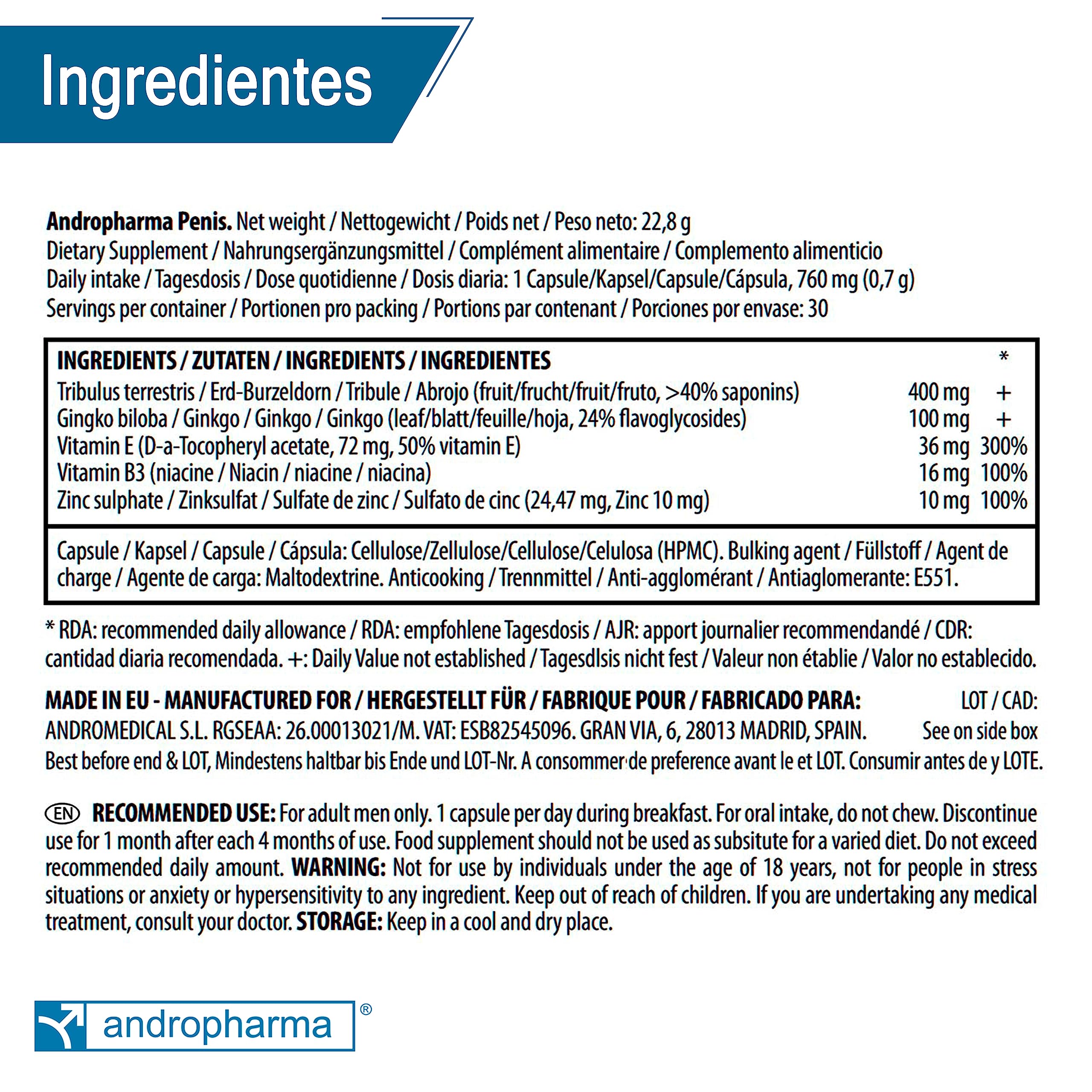 Pastillas para Aumentar la Libido | Potenciadores Masculinos para Tratamiento de Alargamiento y Agrandamiento en Hombres - Andromedical | 4 Cajas
