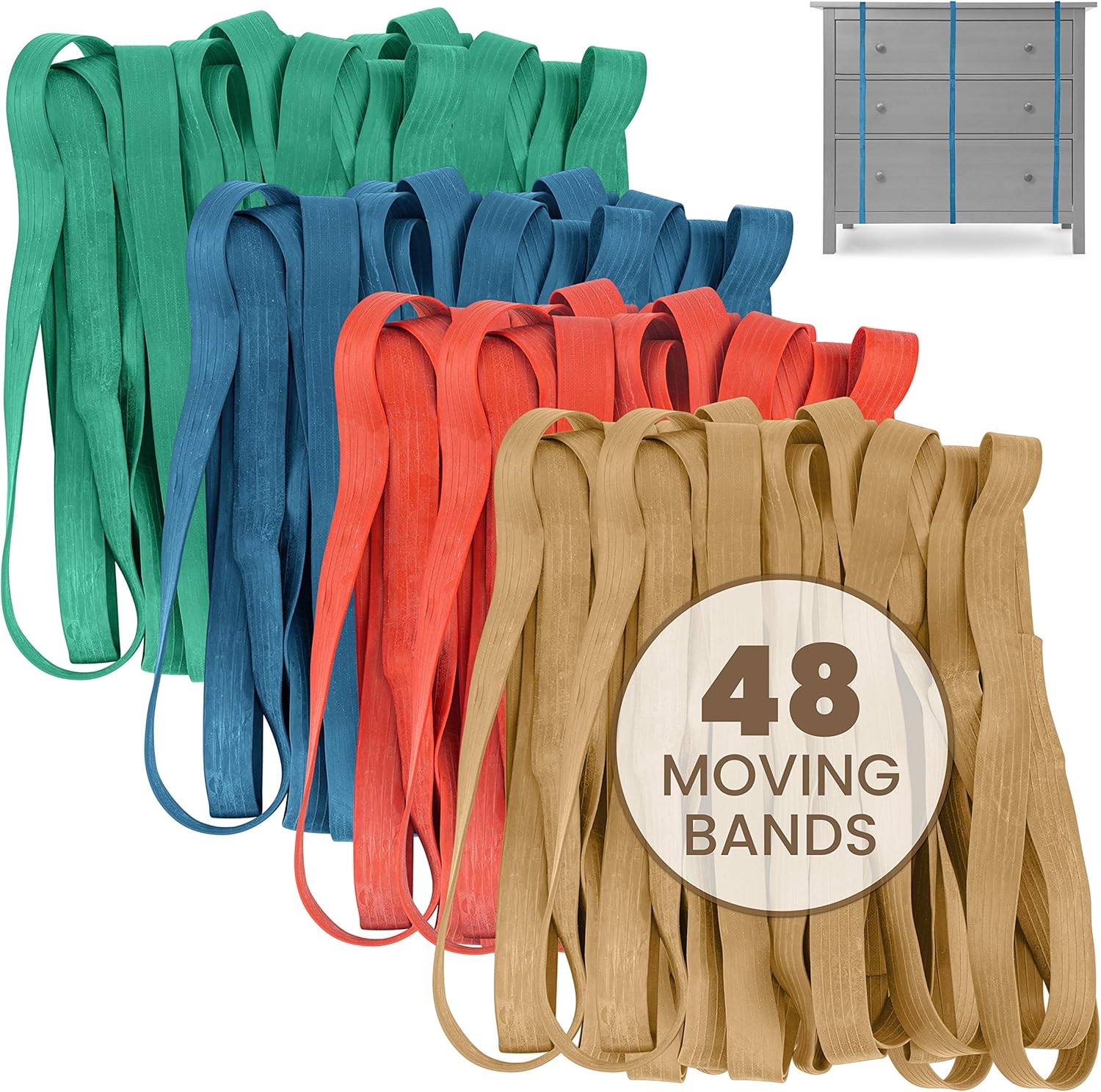 kitchentoolz 48 Pack Mover Bands – Extra Large Rubber Bands for Furniture & Moving Blankets – Heavy-Duty Stretch Bands in 4 Sizes (25", 30", 36", 42")