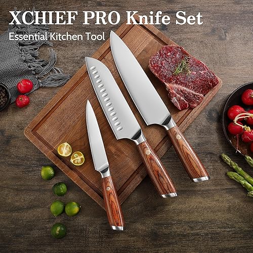 Miniatura 2 de Juego de cuchillos de cocina, 3 piezas japoneses de acero inoxidable de alto carbono, cuchillos de cocina de chef profesional ultra afilados Santoku