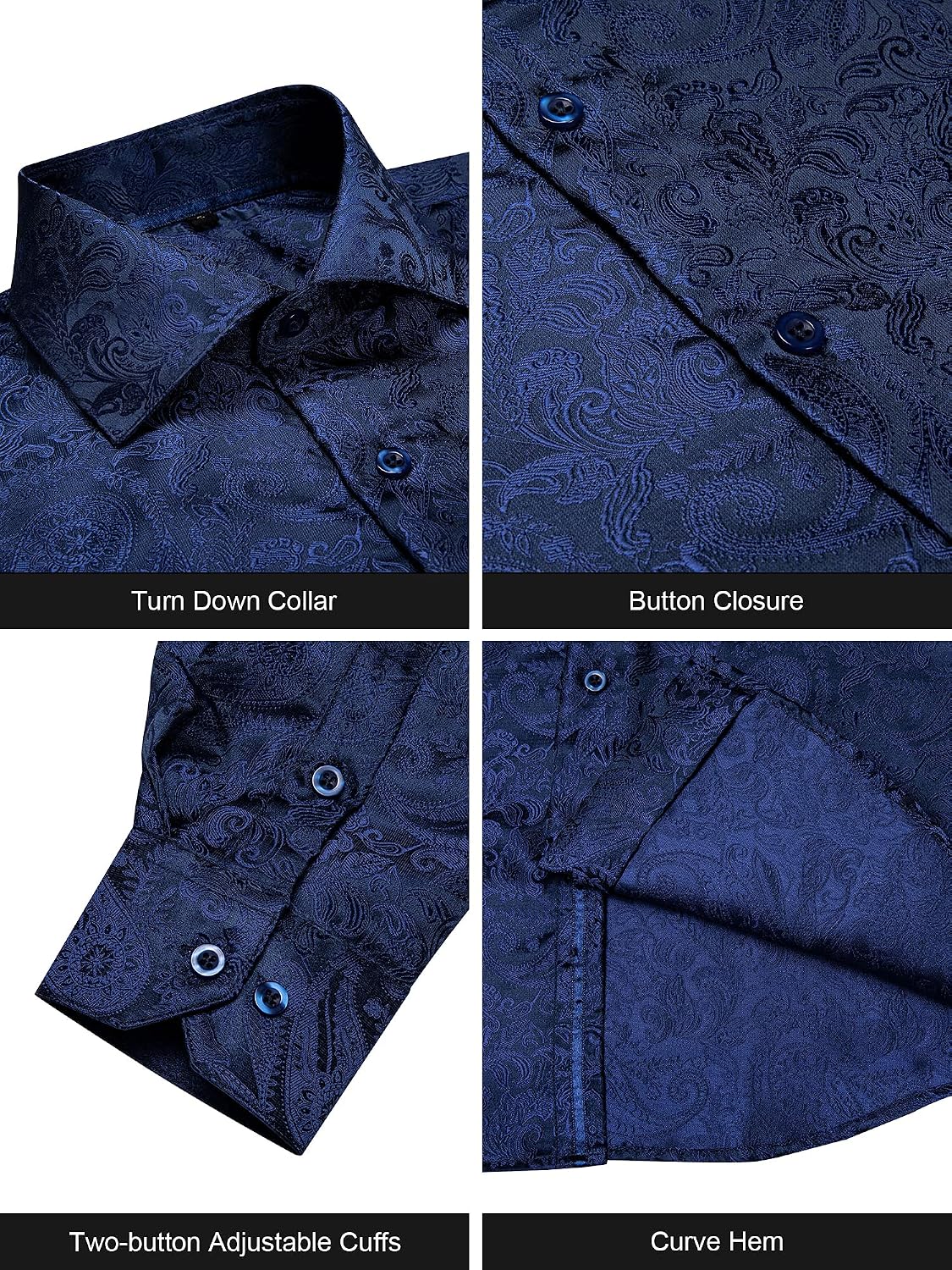 DiBanGu Mens Silk Paisley Dress Shirts,Long Sleeve Button Down Shirt Casual Regular Fit Shirt for Men Wedding Party