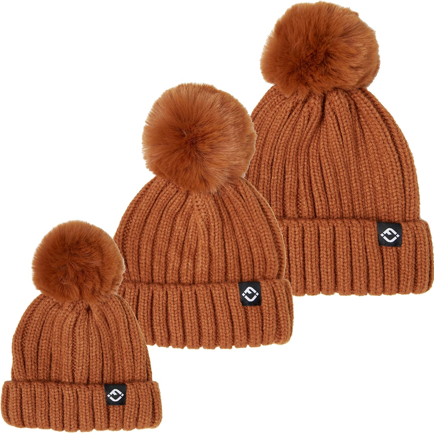 Funky Junque Mommy & Me Matching Pom Beanie Set - Women Kids Family Knit Adult/Infant - Cable Knit
