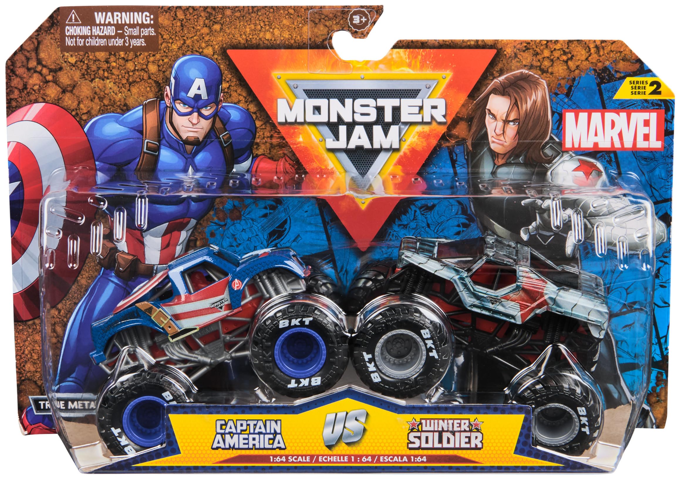 Monster Jam, Marvel Official Captain America Vs. Winter Soldier Die-Cast Monster Trucks, 1:64 Scale, Kids’ Toys for Boys and Girls Aged 3 and up
