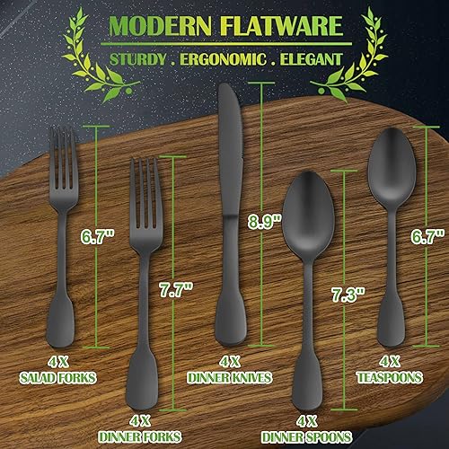 Miniatura 2 de HaWare - Juego de cubiertos negros de acero inoxidable de 20 piezas, vajilla de alta calidad para restaurante en casa, incluye cuchara tenedor y