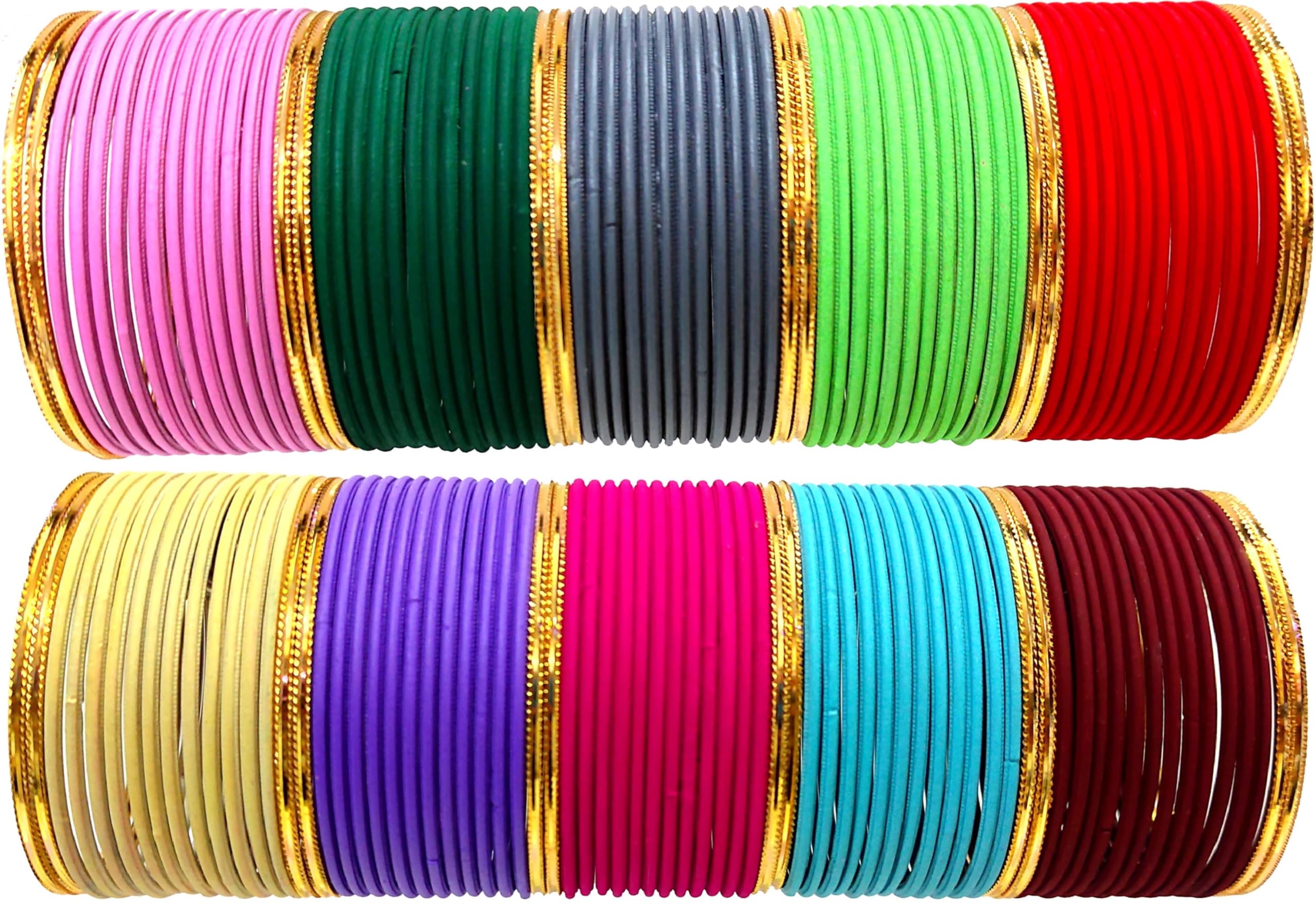 Hand Kkrafts Colorful Metal Bangle Set for Women with Matte Finish & Cutting Design For Women & Girls with Golden Polka Dots | Womens Bangles | Traditional Chudi Set (SAHI GULAB 12, 2.8) (B0D57124MP) Amazon Price History, Amazon Price Tracker