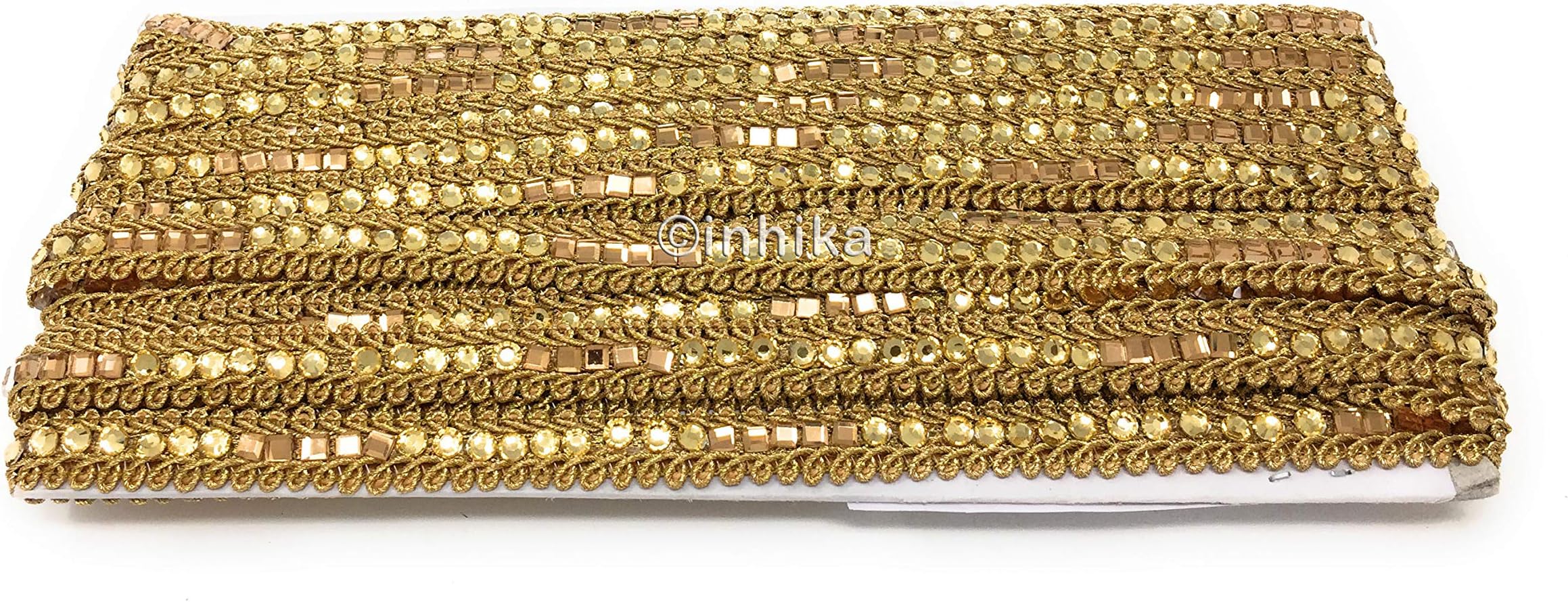 Inhika 9 Yard lace Border Trim for Women Saree Dupatta Gold Colour Gold, Pearl Beaded, Polyester Material Very Thin Width at 1 cm Wide