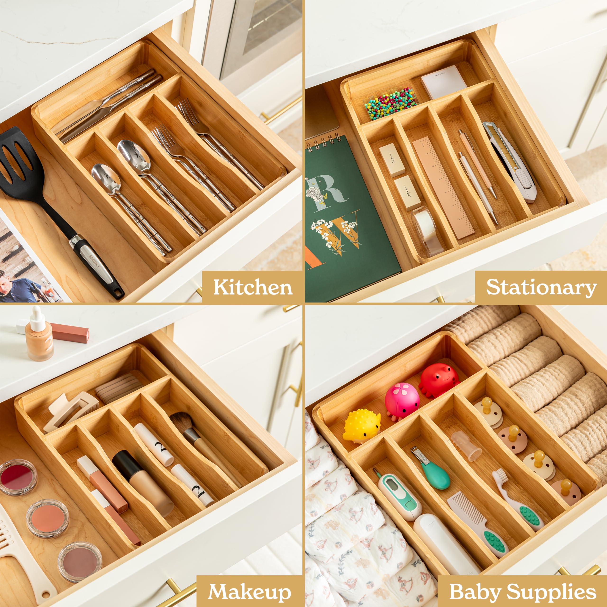 SMIRLY Bamboo Silverware Organizer For Drawer Kitchen