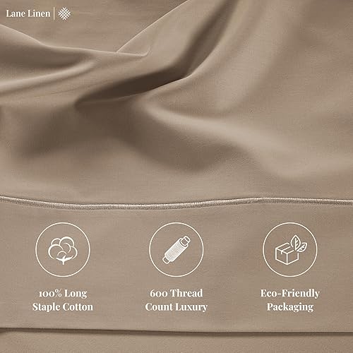 Miniatura 5 de LANE LINEN Juego de sábanas de 100 % algodón tamaño King, sábanas King con bolsillos extra profundos, 600 hilos de satén, suaves, transpirables y