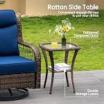 PIZZELLO Outdoor Swivel Rocker Charis 3 Pieces Wicker Swivel Patio Chair with Rattan Side Table, 5" Extra Thick Cushions and 25" Full Support Back, Patio Furniture Set for Outside Porch Deck