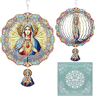 Virgin Mary Wind Spinners Outdoor, Catholic Christian Gifts Garden Hanging Wind Spinner, Blessed Mother 3D Stainless Steel Religious Outdoor Decor for Patio Yard Lawn