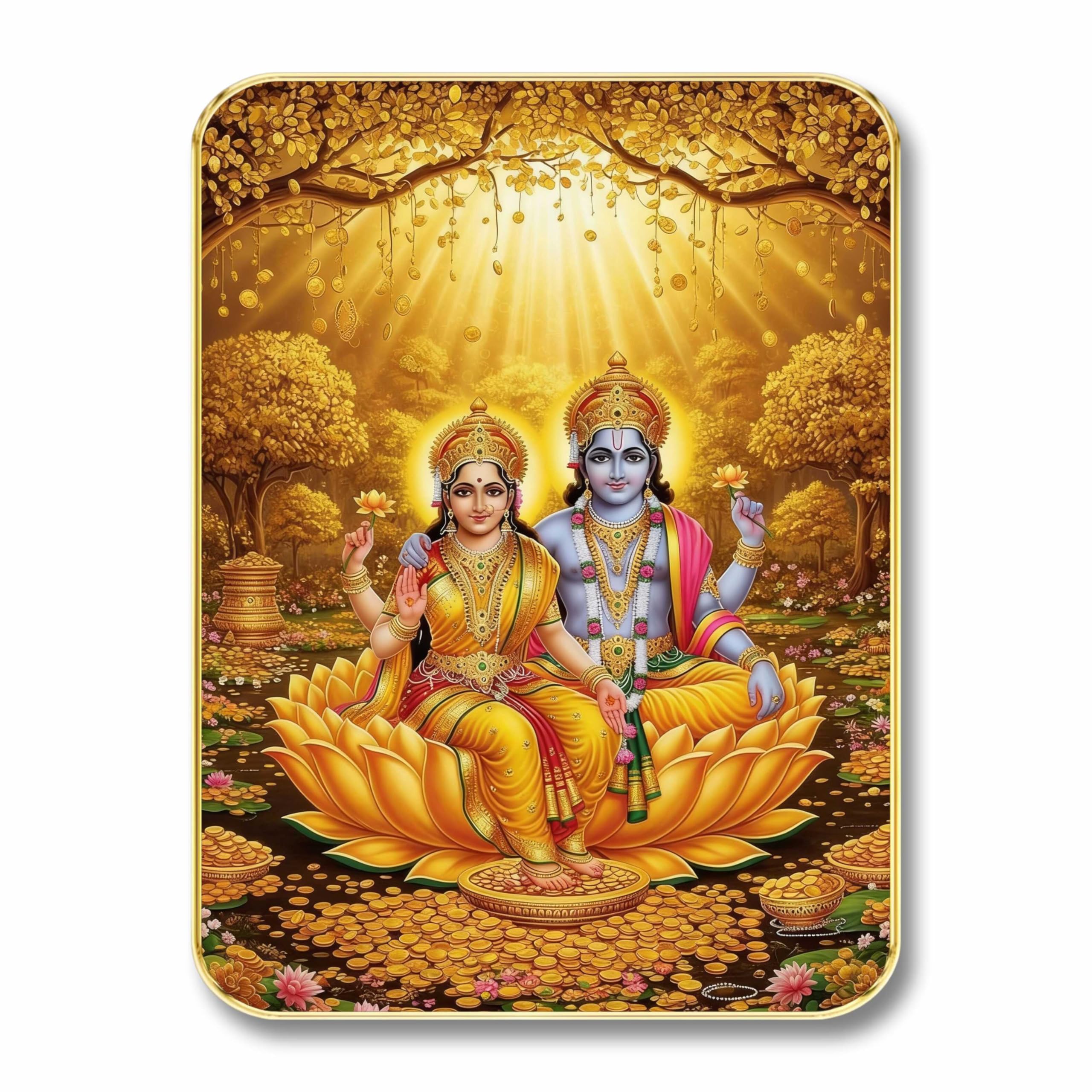 SAF Lakshmi Narayan Wall Art with Table Top Stand & Wall Hanging Hole | Vishnu Lakshmi Kamal MDF Religious Painting for Home Mandir Vastu Decor-image-20