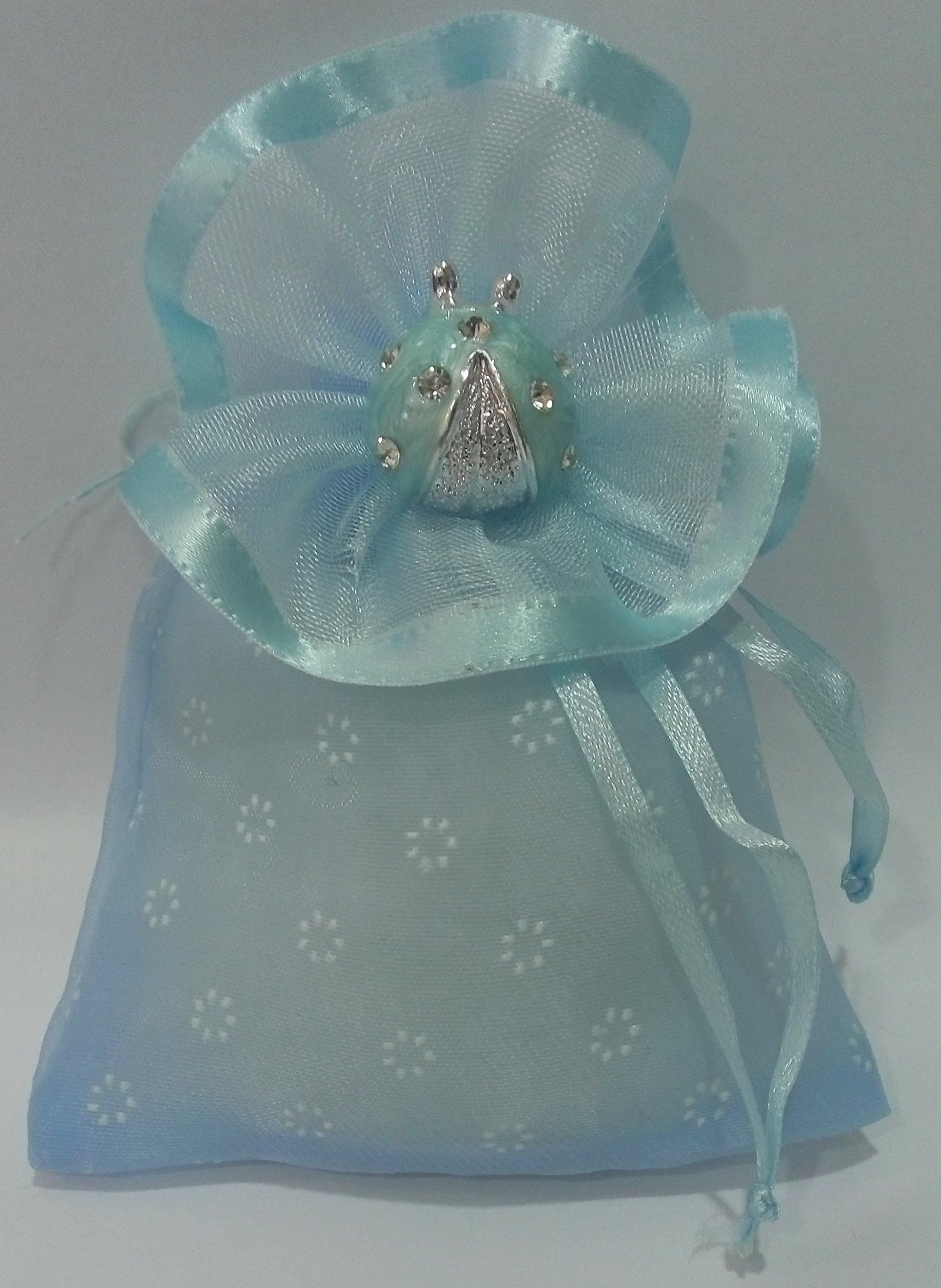 Party Favours bag Christening Ladybird Sky Blue Rhinestone and Enamel cm 2.2 x 2.5 Full of Confetti Crispus Chocolate