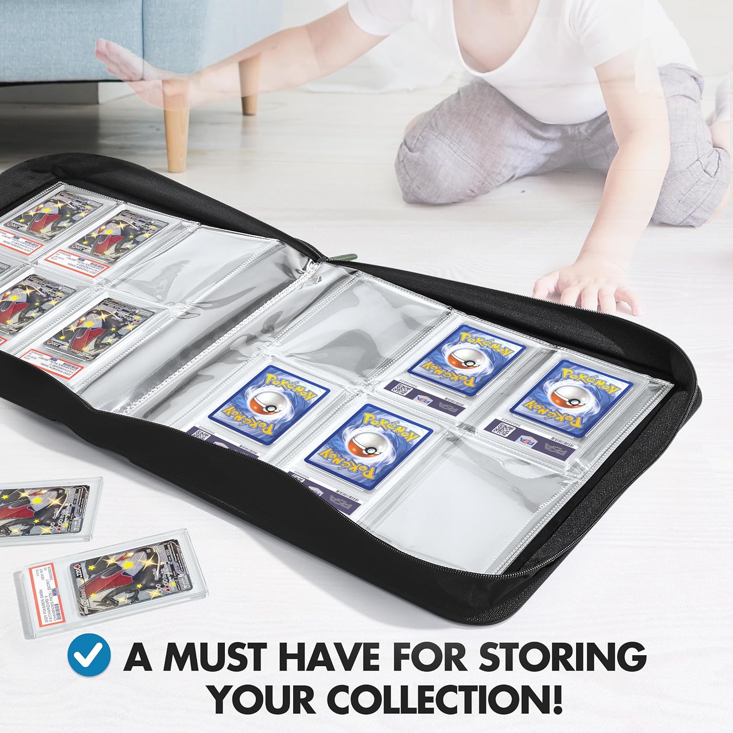 FunGuys Graded Card Binder, 60 PSA Slab Holder, 6 Pocket Graded Card Storage, Slab Binder, PSA Card Graded Display Case Album, Zipper Binder, MTG Card Binder