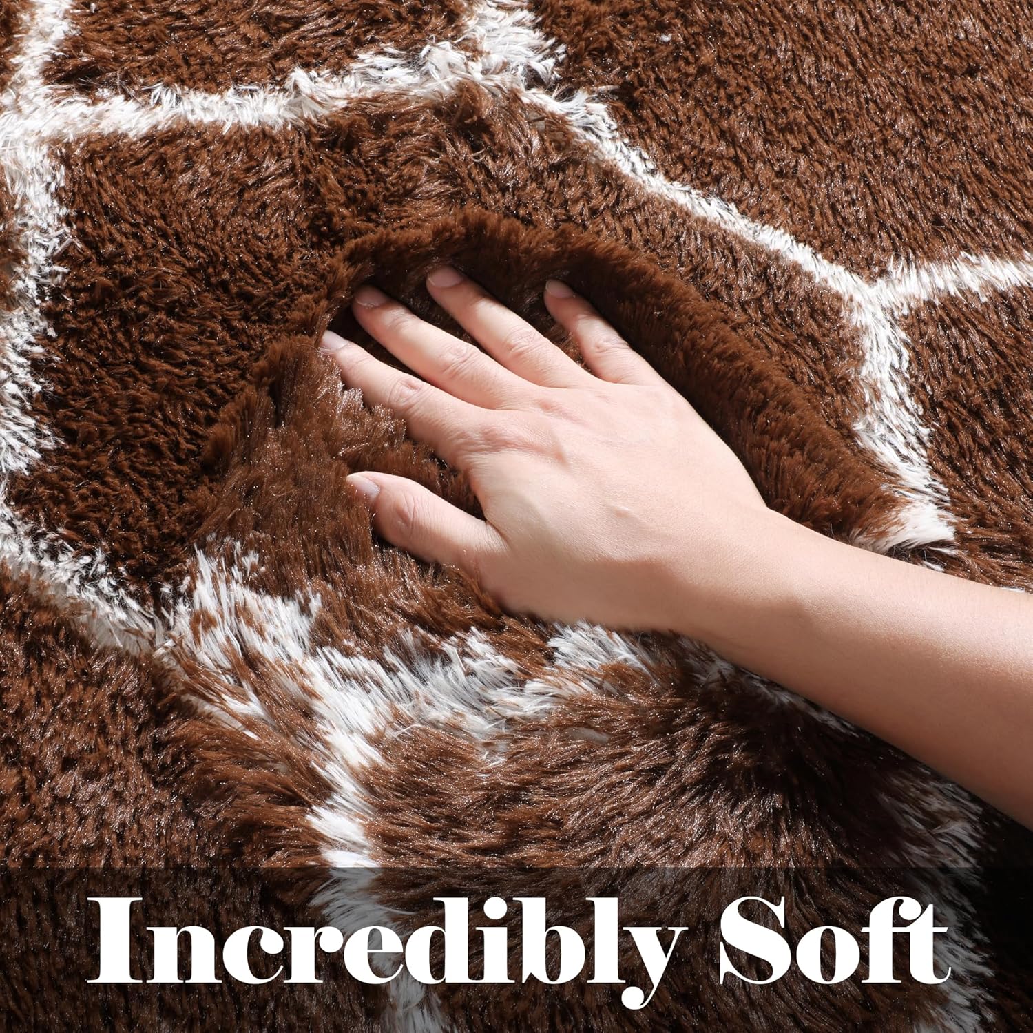 onasar 5x7 area rugs for living room bedroom, fluffy brown and white throw rug, geometric boho soft plush shaggy floor bedside carpet mat for nursery kids girls boys teen dorm home decor 5' x 7' (rectangular) brown / white