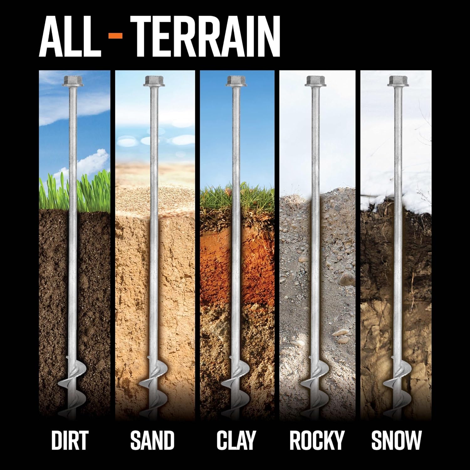 GROUNDGRABBA Screw in Tent Stake for Sand and Loose Ground | Premium Drill Driven Ground Anchor Earth Screws| x6 GroundGrabba Pro II