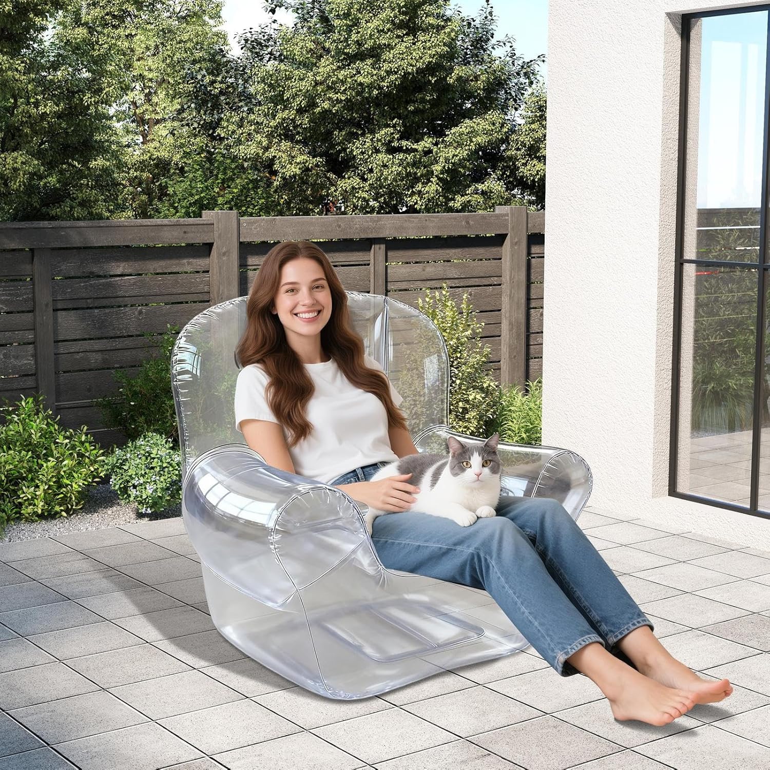 Blow Up Chair for Adults, Inflating Camping Chair Blow Up Sofa, Thickened Couch Transparent Furniture for Lawn, Poolside, Balcony, Bedroom, Living Room
