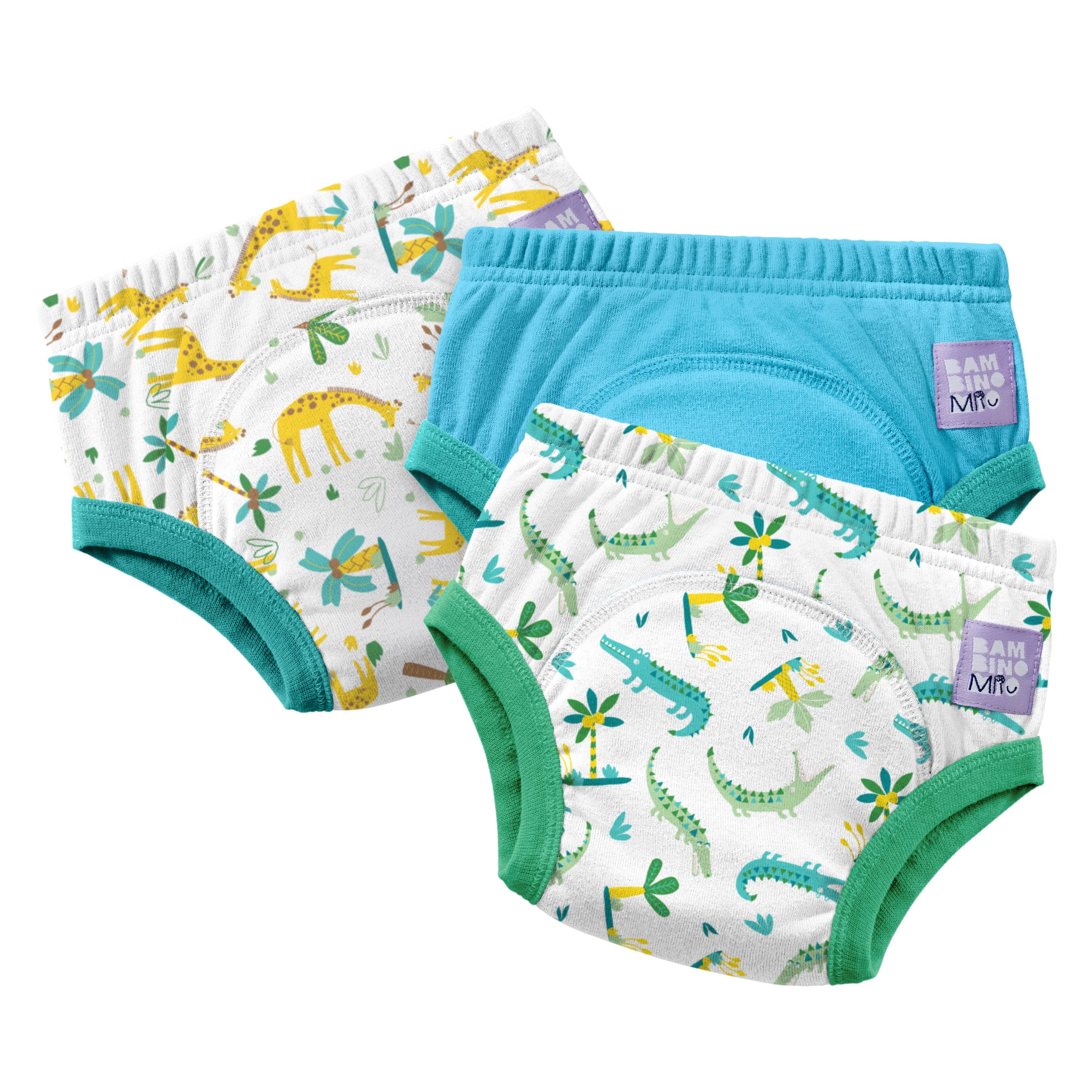 Bambino Mio 3 Pack Reusable Potty Training Pants for Boys and Girls - (Age 3-4 Years) Wild Life, Reusable Cotton Underwear for Toddlers