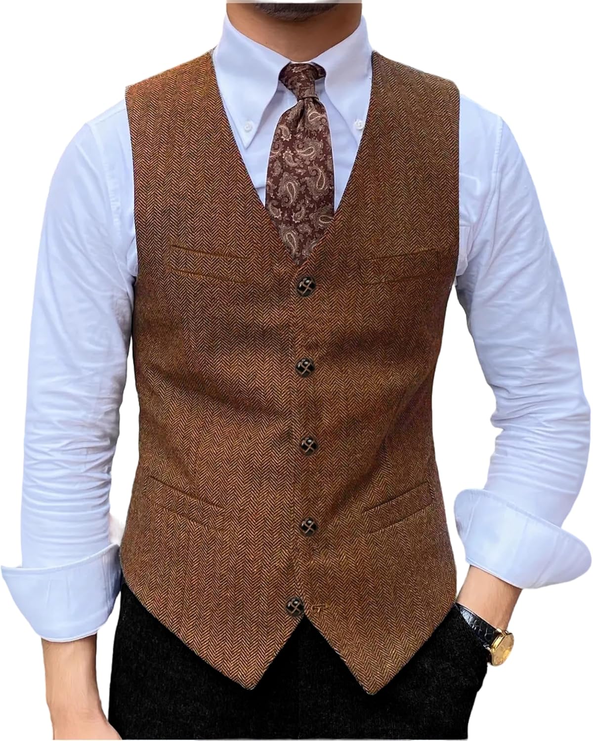 Men's Tweed Suit Vest, Vintage Herringbone Retro Waistcoat vest for Men's Wedding Party Formal Casual Wear
