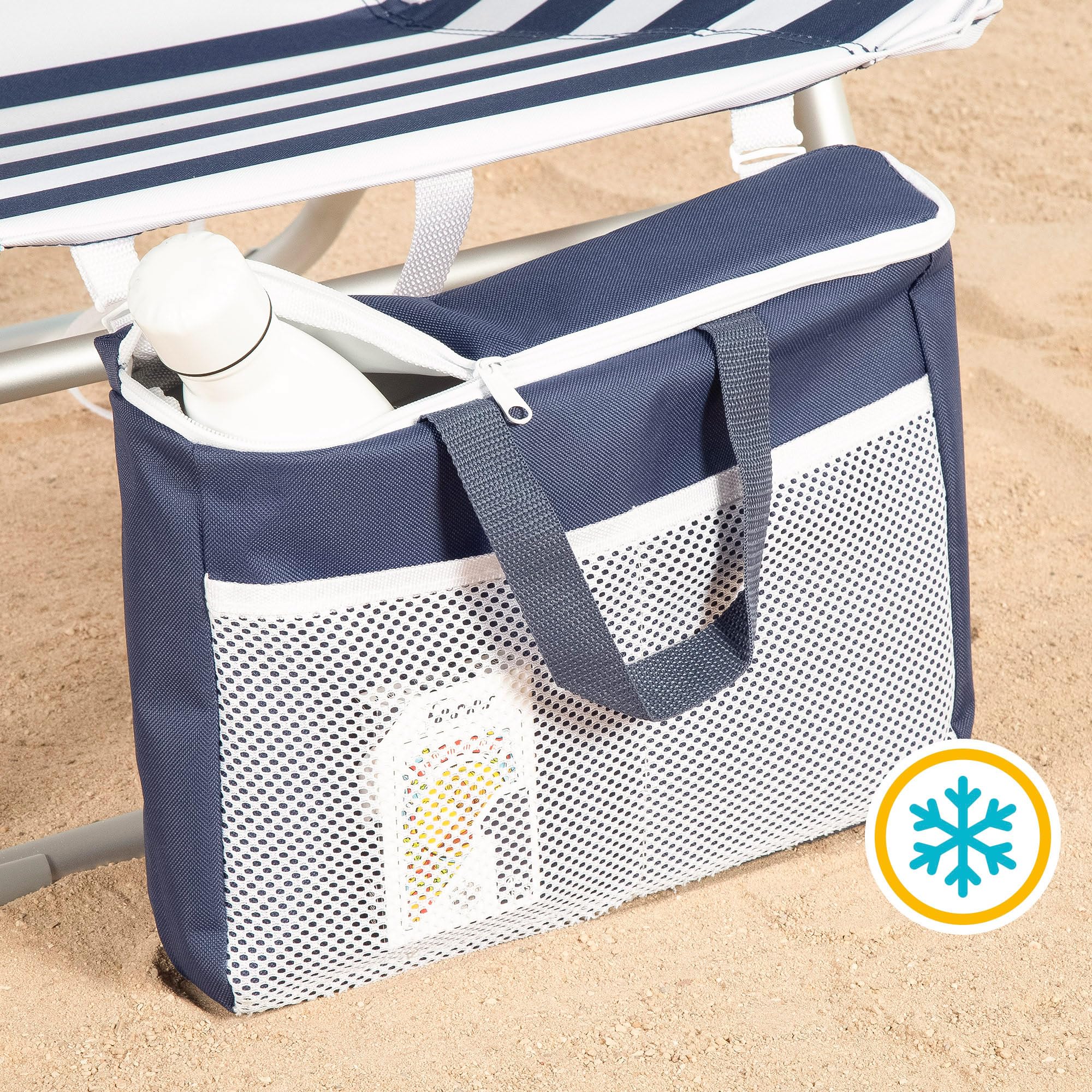 AKTIVE Silla de Playa Plegable, Marinera, Mide 48x58x80 cm, 5 Posiciones, Poliéster y Aluminio, Peso soportado 110 kg, Cojín, Bolsillos, Nevera, Transporte Mochila, Sillas Plegables (62469)