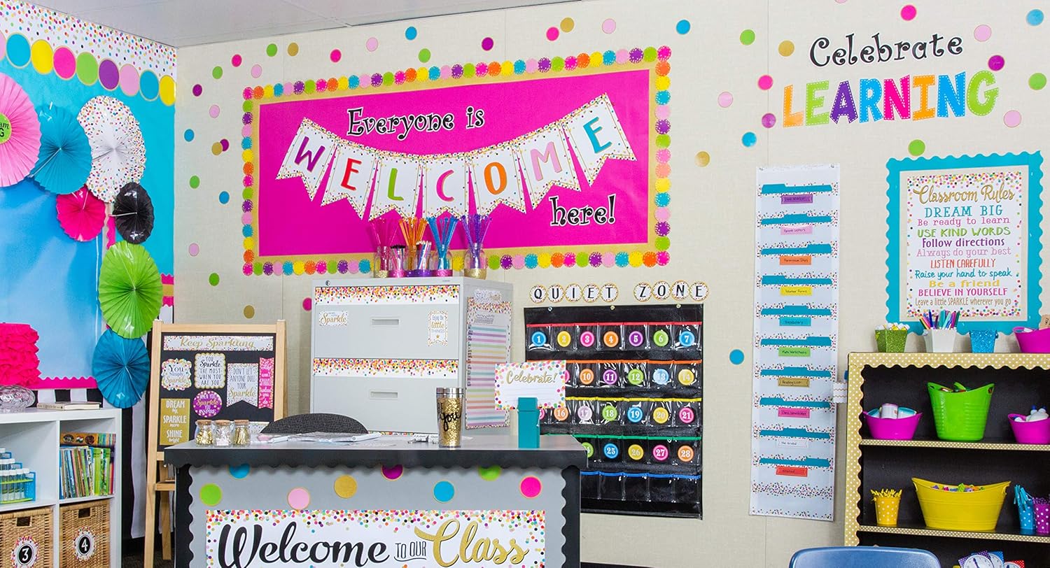 Condition photo showing New/Like New for teacher created resources confetti pennants welcome bulletin board (tcr3608) 18" x 0.1"