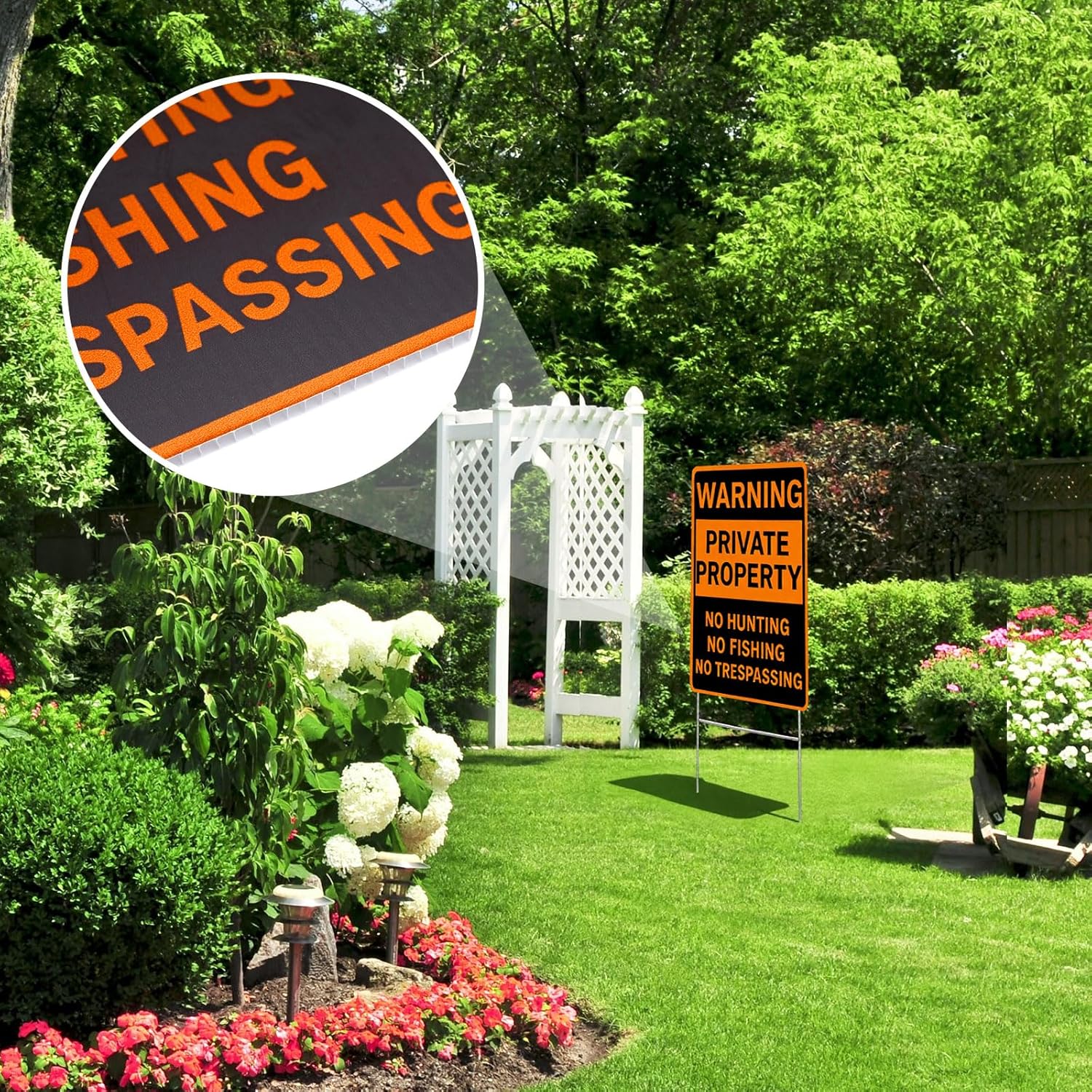 12 Pcs No Hunting No Trespassing Signs Private Property, 8'' x 12'' Waring Signs with H-stake Metal Stakes for Outdoor Yard Warning Hunting Fishing Trapping Outdoor(Orange)
