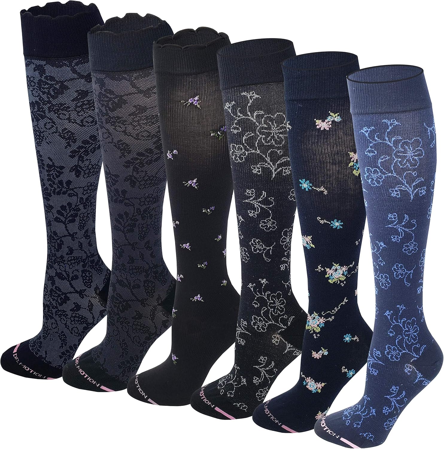 Dr Motion Differenttouch 6 Pairs Pack Women Graduated Compression Knee High Socks