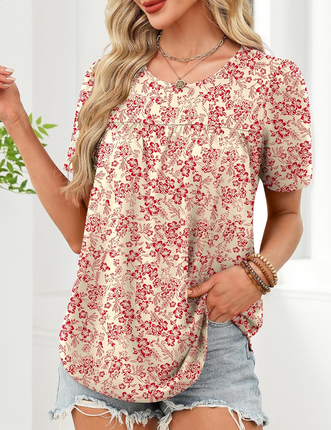 LUYAA Womens Dressy Casual Tops Short Sleeve Blouse Crew Neck Loose Fit Summer Clothes M-4XL - Image 2