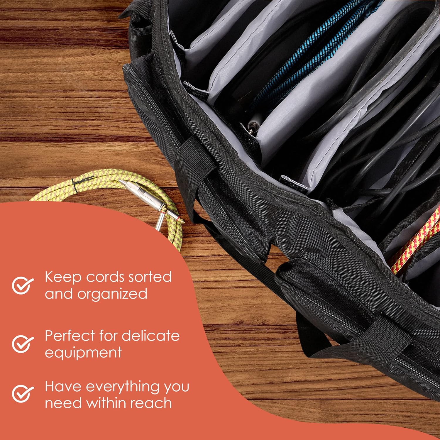 Gig Bag DJ Gig Bag Musicians Equipment Case Music Cable Organizer Musical Equipment Gear, Wire File Management For Cords Accessories Microphone Audio Studio Padded Large 24 x 12 x 11 Inch