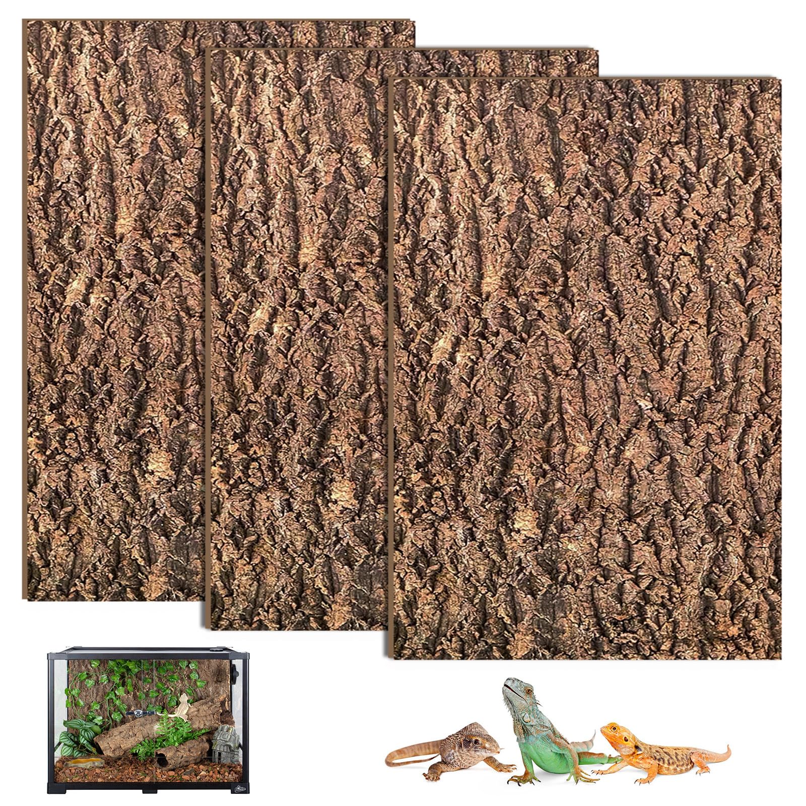 SUNOYA 3 paneles traseros de terrario, corteza de corcho, 20 x 30 cm, aspecto de corteza de árbol natural, resistente a la putrefacción, resistente a la putrefacción, placa de fondo, superficie de