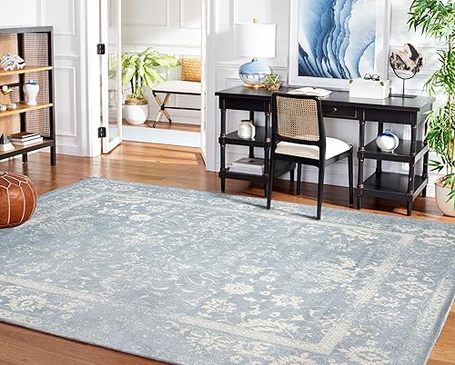 Miniatura 340 de Safavieh colección Adirondack - Alfombra de área, 6 x 9 pies, gris y azul, diseño oriental desgastado, no desprende pelusa, fácil cuidado, ideal