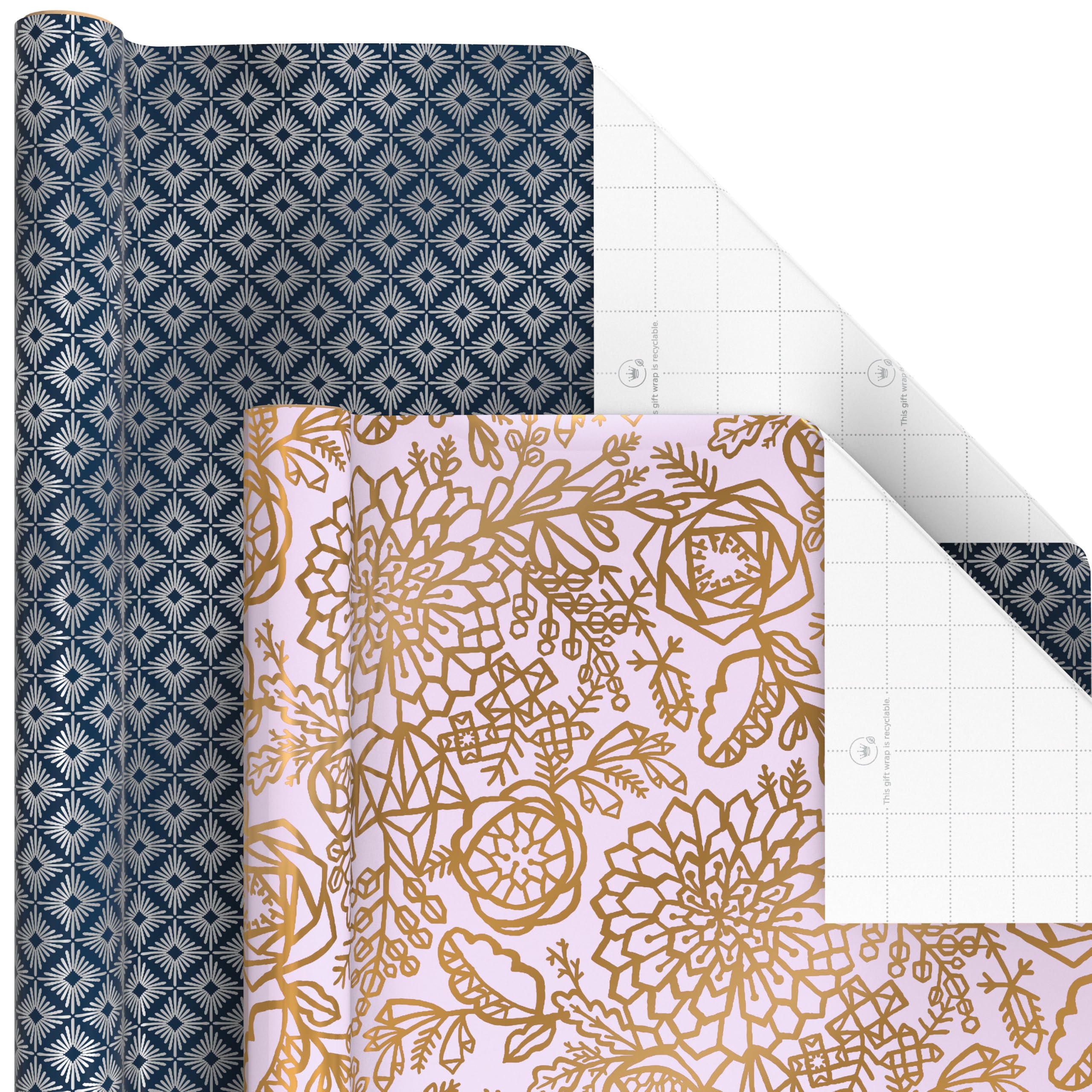 Hallmark Geschenkpapier mit Schnittlinien auf der Rückseite, 6 Rollen, 180 m² insgesamt, weiß und silberfarben, Mintgrün, goldfarbene Herzen und Blumen, für Hochzeiten, Brautpartys, Geburtstage