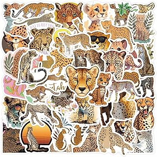 Cute Cheetah Stickers for Kids, 60pcs Waterproof Animal Stickers for Water Bottle, Vinyl Animal Decals for Laptop Scrapbook Journal Party Favors (Cheetah)