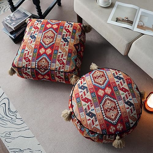 Miniatura 7 de Funda de puf bohemio sin relleno, reposapiés otomano, taburete indio mexicano, puf, almacenamiento para sala de estar, decoración de dormitorio Boho