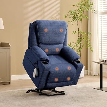 LOUVIXA Lift Recliner Chair for Elderly, Recliner Chairs with Massager and Heat, Electric Power Lift Chair with Cup Holders, USB Port, 2 Side Pockets, Navy Blue