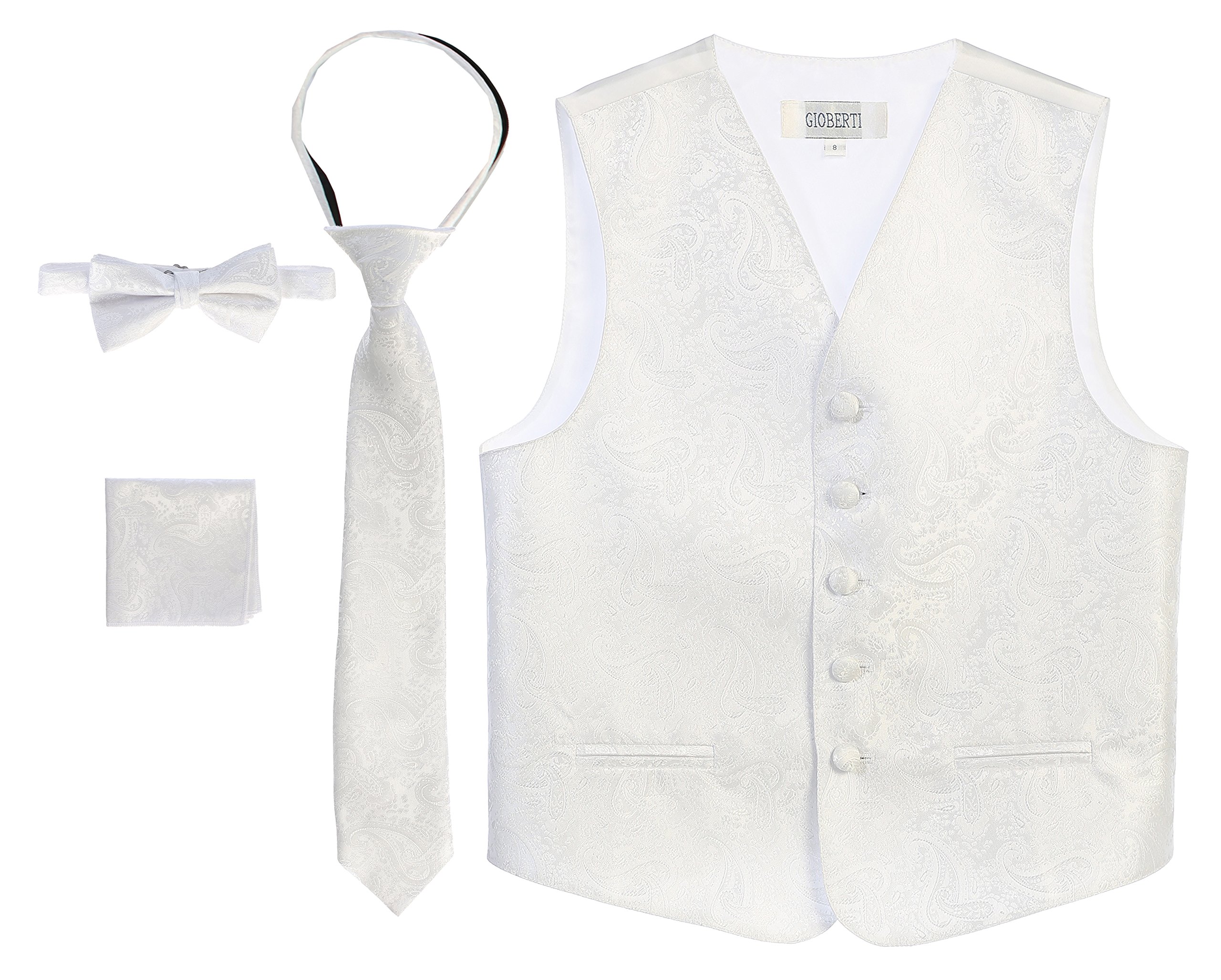 Gioberti Kids and Boys 4pc Paisley Vest Set - Vest, Bowtie, Tie, Pocket Square