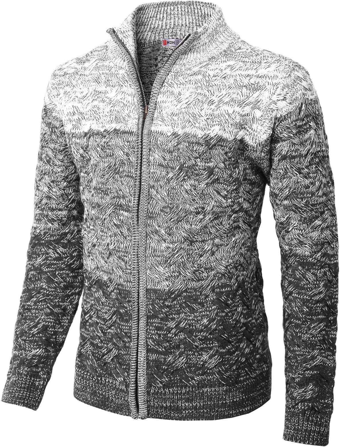 H2H Mens Casual Slim Fit Twisted Knit Zip up Cardigan with Gradation Color CHARCOALWHITE US S/Asia M (KMOCAL0133)