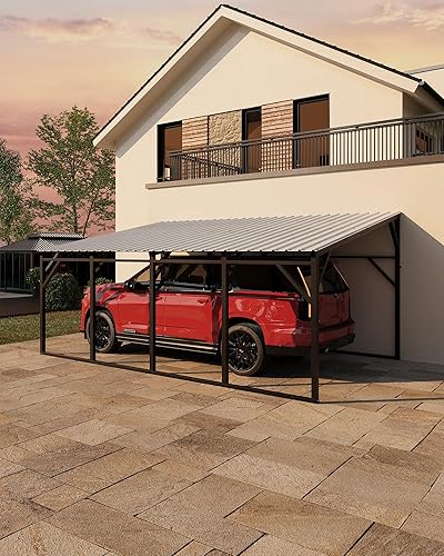 Garvee 12x20 ft Lean-to Metal Carport, Vertical Roof Wall-Mounted Car