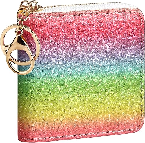 GEEAD - Monedero pequeño con purpurina para mujer o niña, con anillo para llavero