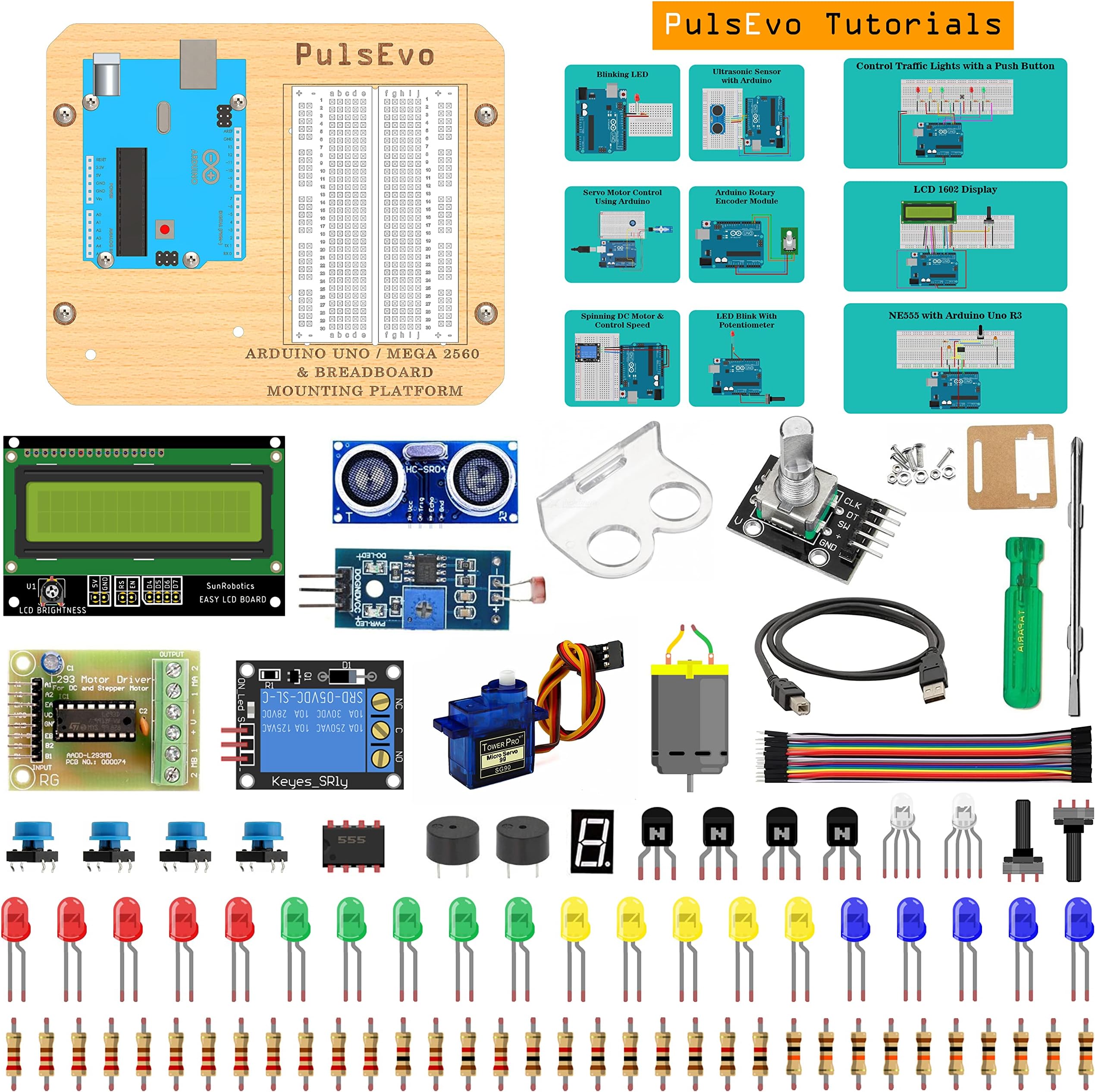 PulsEvo Uno Beginner Student Projects Learning Kit with Arduino & Breadboard Platform