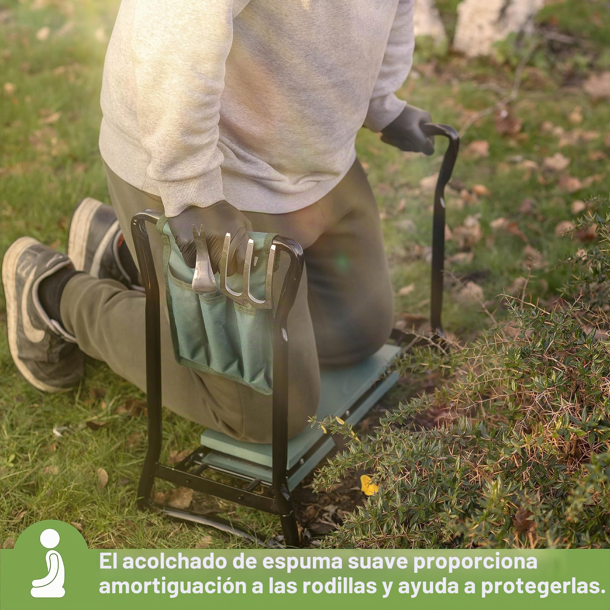 BLOSTM Rodillera y Asiento de jardín 2 en 1, Plegable, Almohadilla de jardín portátil y Taburete de jardín con Asas, cojín Grueso de Espuma Suave, Alta Capacidad de Carga (hasta 150kg)