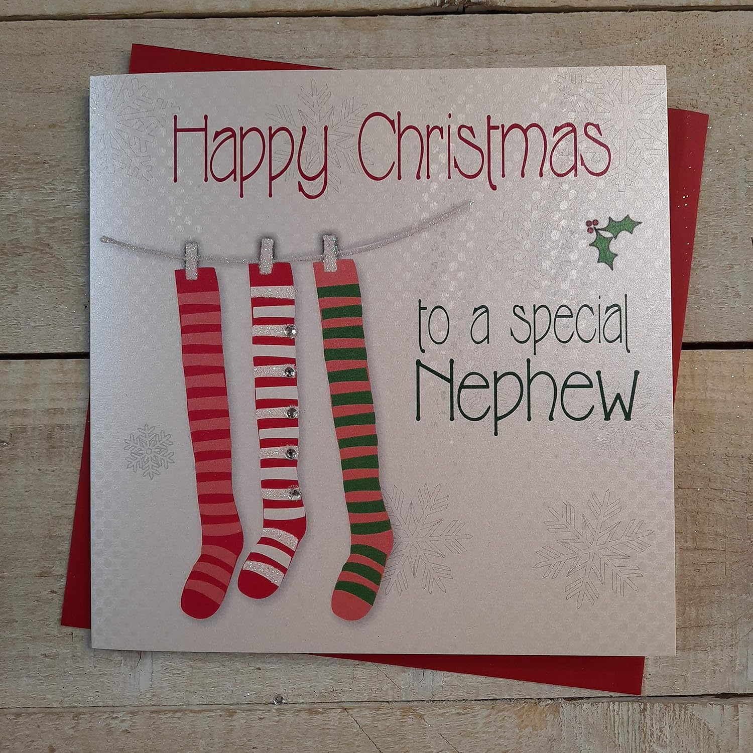White Cotton Cards Happy Special Nephew Handmade Christmas Card (Stockings) Code fp34