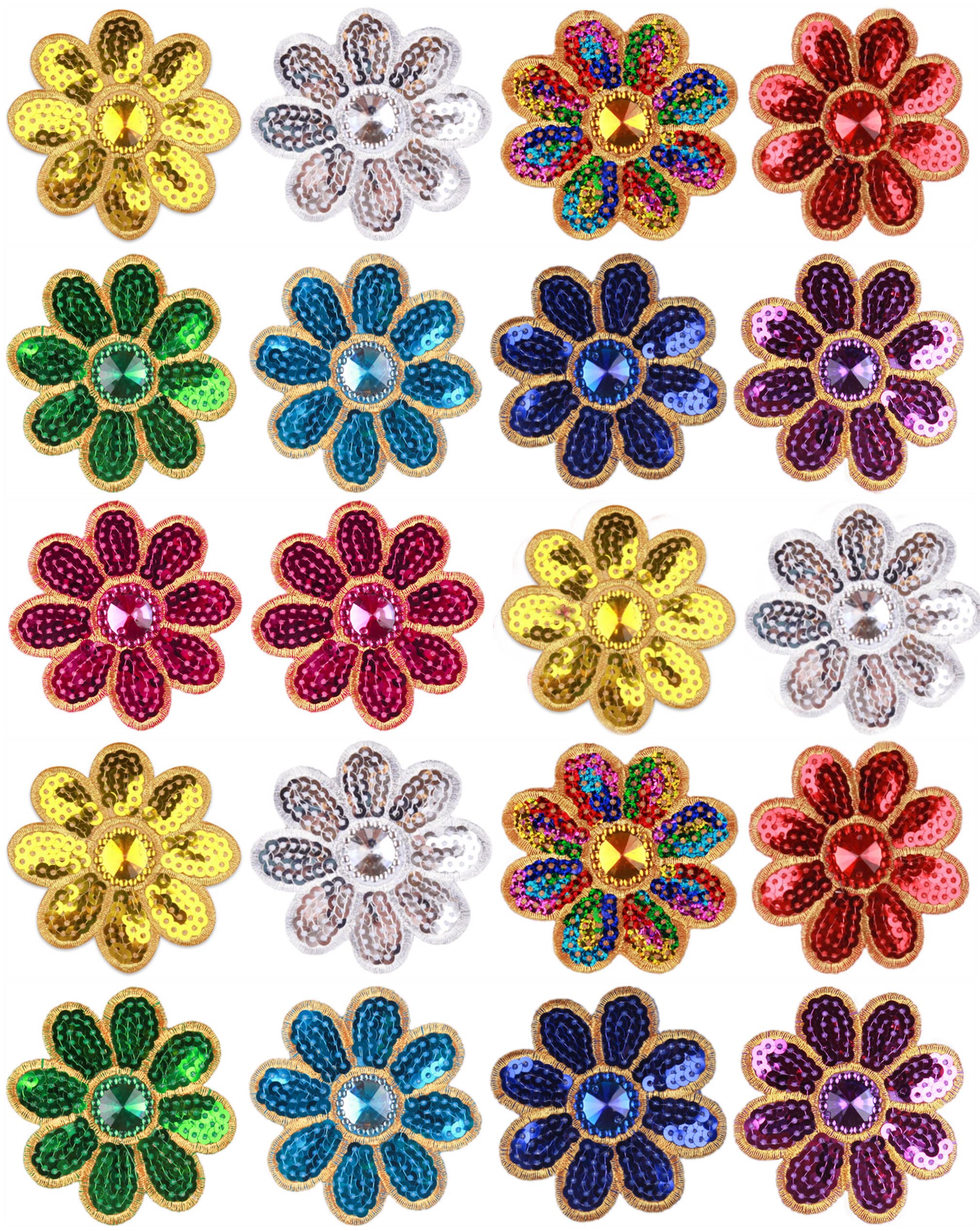20 Pieces 8 Petals Flower Sequined Appliques Beaded Appliques Floral Iron on Patches Decal for Garment Curtain Pillow Blanket Trimming Jeans Clothing