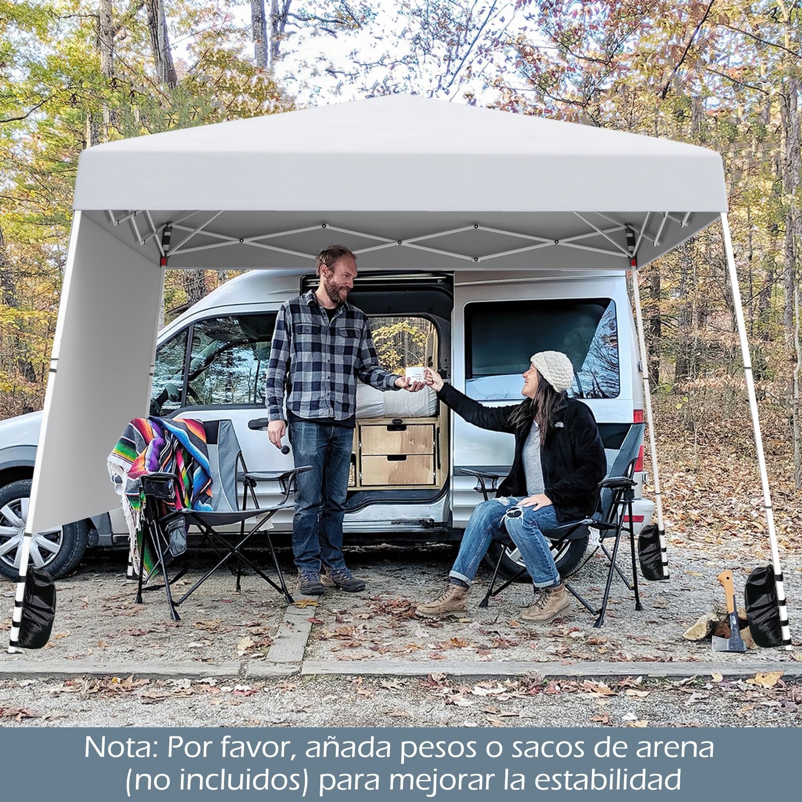 GOPLUS Carpa Plegable 3x3 M, Cenador Pop-up con 1 Pared Lateral, Protección Solar, 4 Clavos, Marco de Metal, Bolsa de Transporte, Refugio Portátil para Acampadas, Picnic (Blanca, 300x300x262 cm)