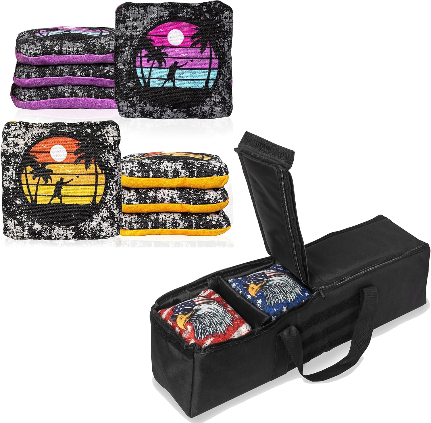 Play Platoon Set of 8 Sun Beach Tournament Cornhole Bags & Cornhole Duffel Carrying Bag