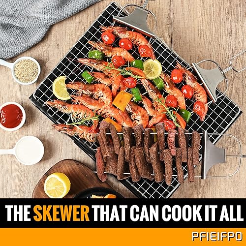 Miniatura 5 de 3 brochetas Savant de 3 vías, pinchos de metal de 14 pulgadas para asar, fácil de usar, accesorio para barbacoa, perfecto para carne, verduras,