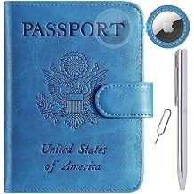 Airtag Passport Holder Cover Wallet RFID Blocking Leather Case Travel Essentials Luggage Accessories Travel Must Have118#Blue